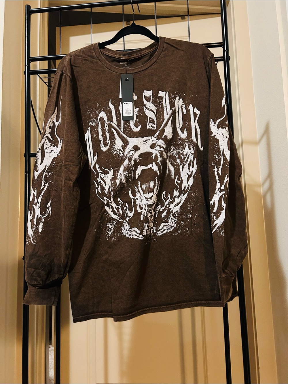 Fashion Nova Brown Long-Sleeve Graphic Tee with Bear Print